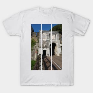 Gorizia, Italy. The castle. It stands between the walls of the ancient village, what medieval sources cite as Upper Land. Friuli Venezia Giulia. Sunny spring afternoon day (vertical) T-Shirt